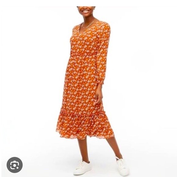 NWOT J. Crew Orange Floral Midi Dress - Picture 1 of 6